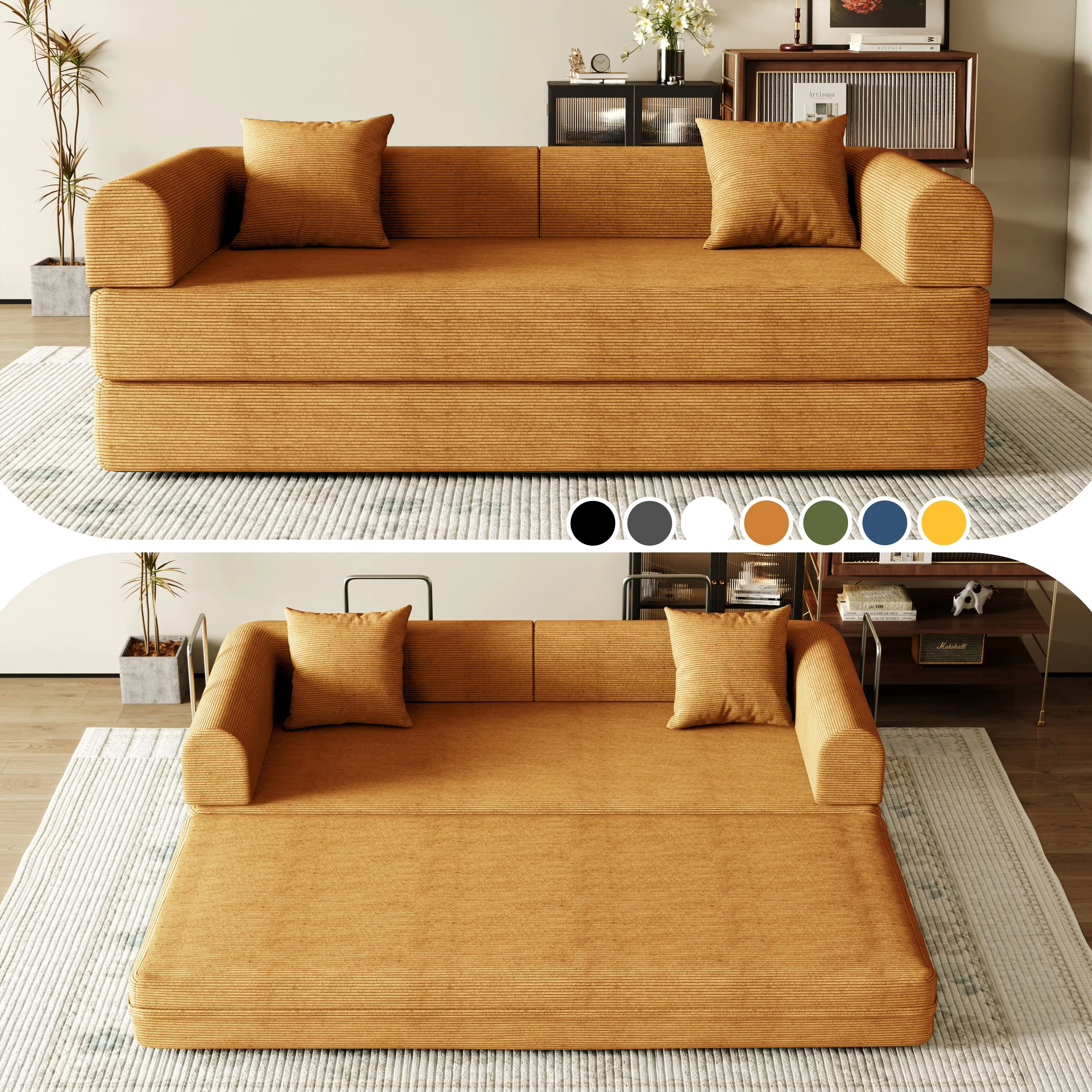 Sofa Bed 79/59/53/32 “ Foldable Deep-Seat Plush Modular boneless Sofa Single Seat No Assembly Required Suitable for Living room/Bedroom/Apartment 03YE