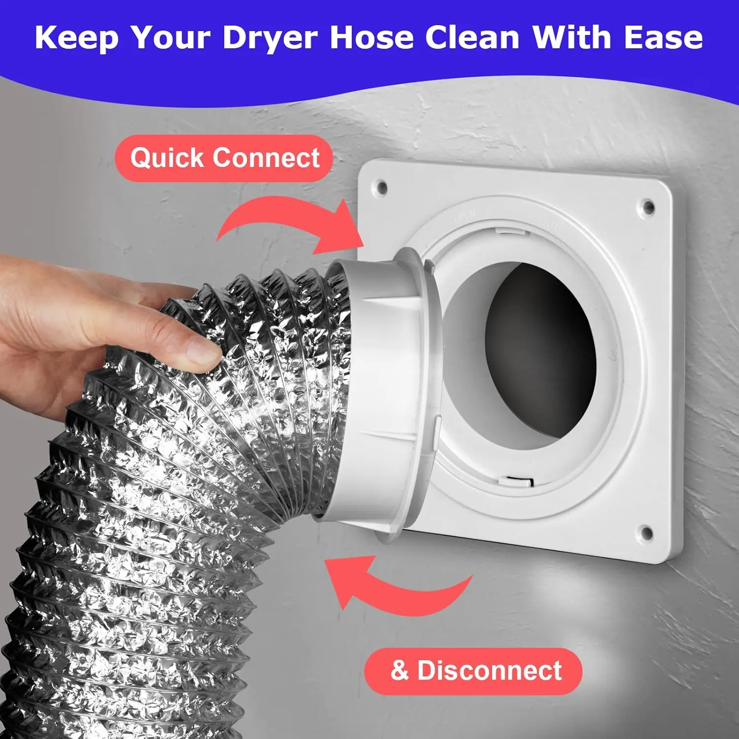1Set Dryer Vent Connector Kit, Dryer Vent Wall Plate with Quick Connect & Disconnect, Twist Lock Dryer Duct Connector Kit Fits 4 Inch Tubes, Covers Area 7 Inch x 7 Inch, for Dryer Washer Bathroom