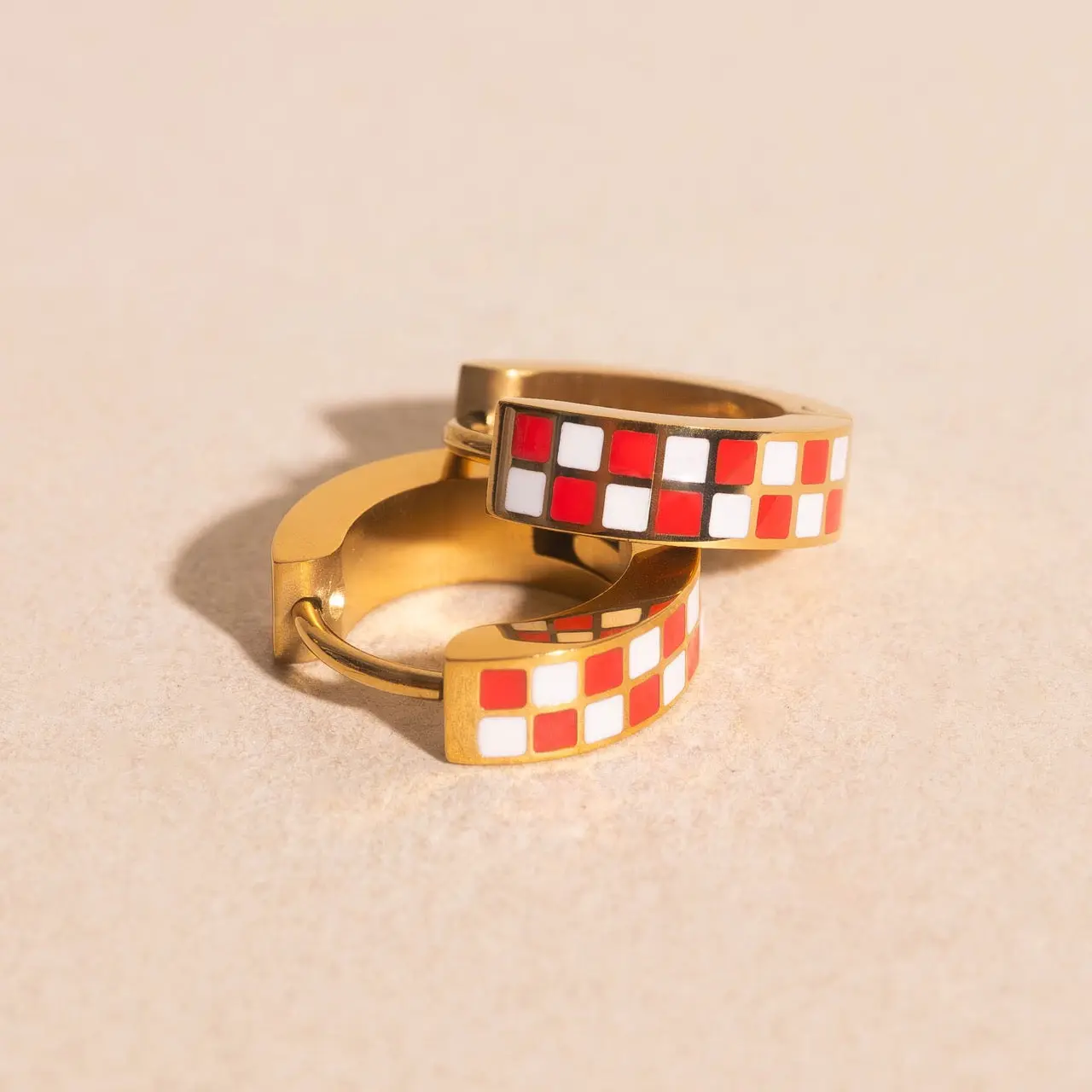 Checkered Chunky Huggie Hoop Earrings Checkered Chunky Huggie Hoop Earrings