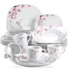 VEWEET Cutlery, Porcelain Dinnerware Sets for 4/6, White Tableware Dish Set with Pink Floral, 18/20/24/30 PCS Series Annie Winter Holiday