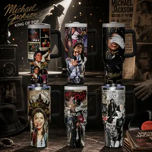 Michael Movie Series 40oz Tumbler High-Quality Insulated Tumbler, Michael Jackson Biopic Film Theme Tumbler With Handle, King of Pop Fan Gift Tumbler, Leakproof Travel Mug