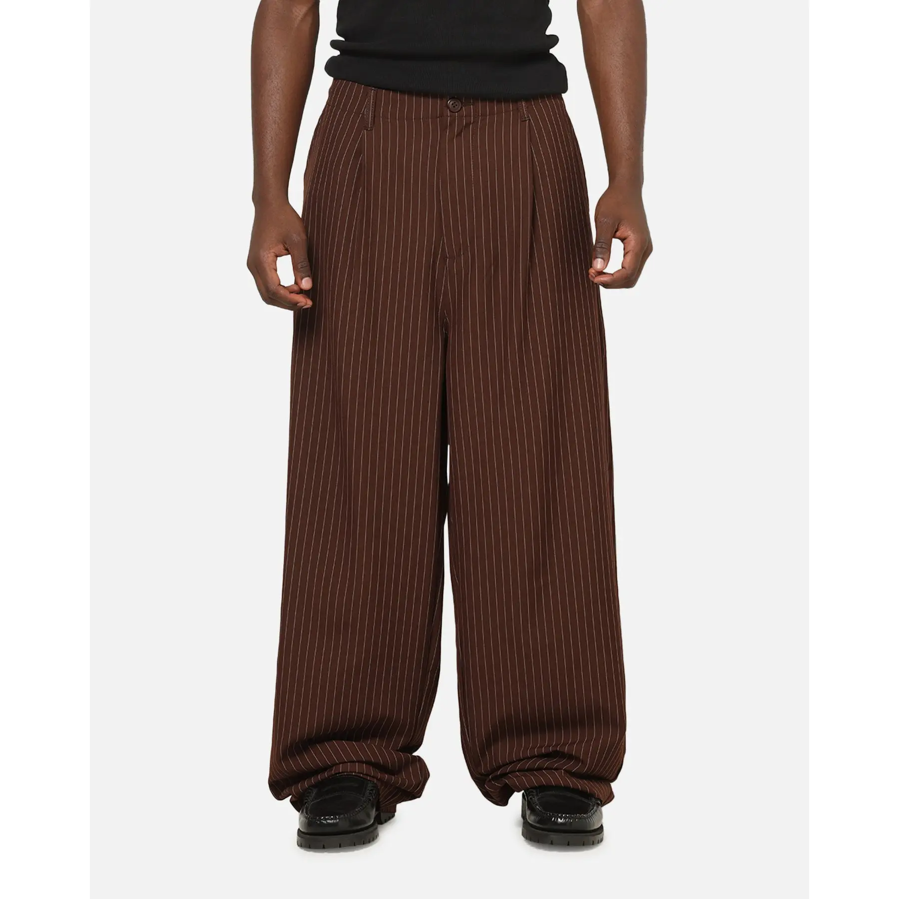 Carre Heritage Pleated Pants Brown Pinstripe