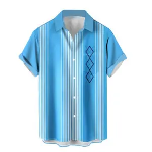 Men's Vintage Bowling Shirt Short Sleeve Button Down Hawaiian Summer Beach Printed Casual Shirts
