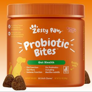 Zesty Paws Probiotic Bites for Dogs - Canine Nutritional Supplement with Six Probiotics for Gut Health & Immune Function