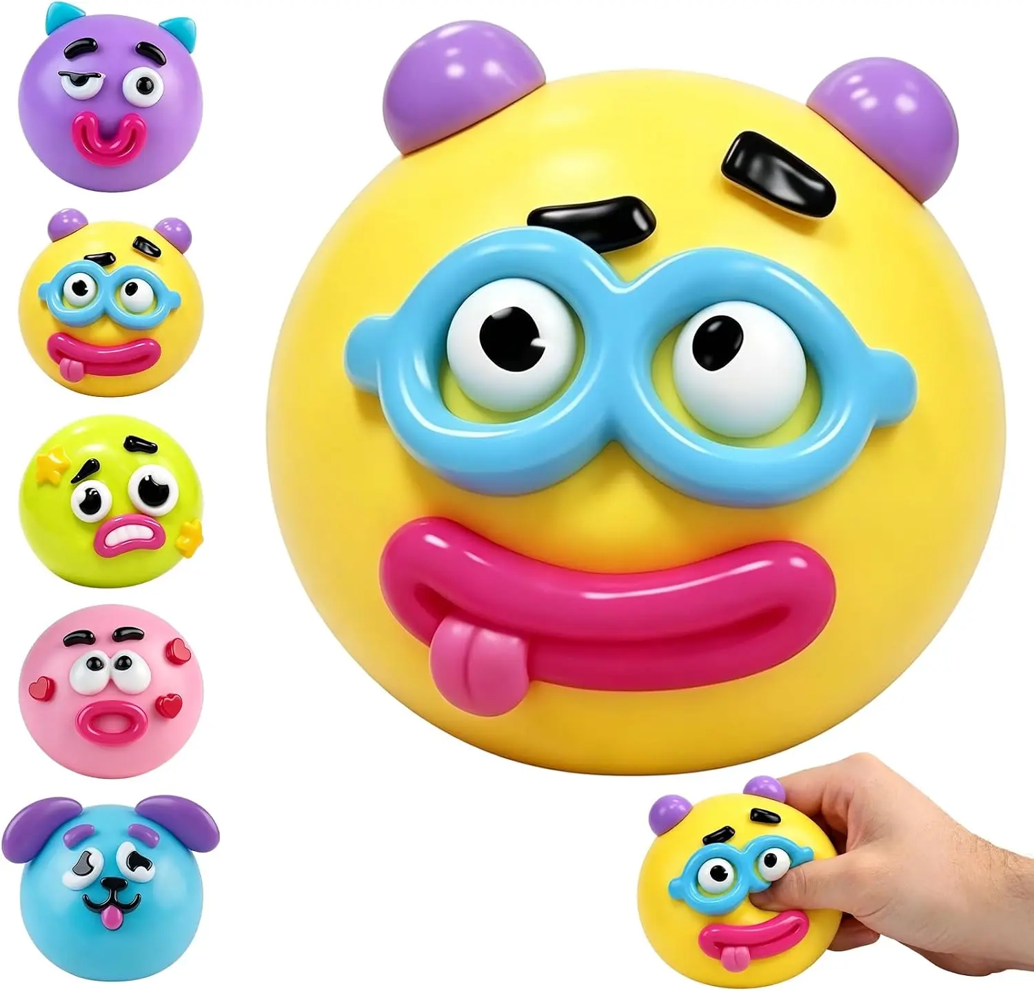 New Dog Face Swap Squishy Stress Relief Ball - Slow Rise, Cute, Portable Desktop Fidgets for Adults - Relaxing Sensory Squeeze Toy (Yellow)