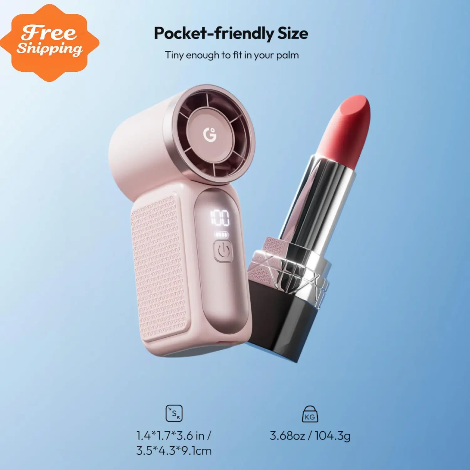 New ultra-compact handheld high-speed fan with digital display; portable, pocket-sized, and USB-rechargeable—perfect for travel or fitting into a handbag.