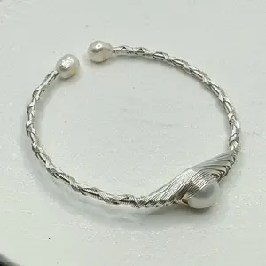 【Jewelry07】Freshwater Pearl Wire Wrapping Bangle 【Jewelry07】Freshwater Pearl Wire Wrapping Bangle