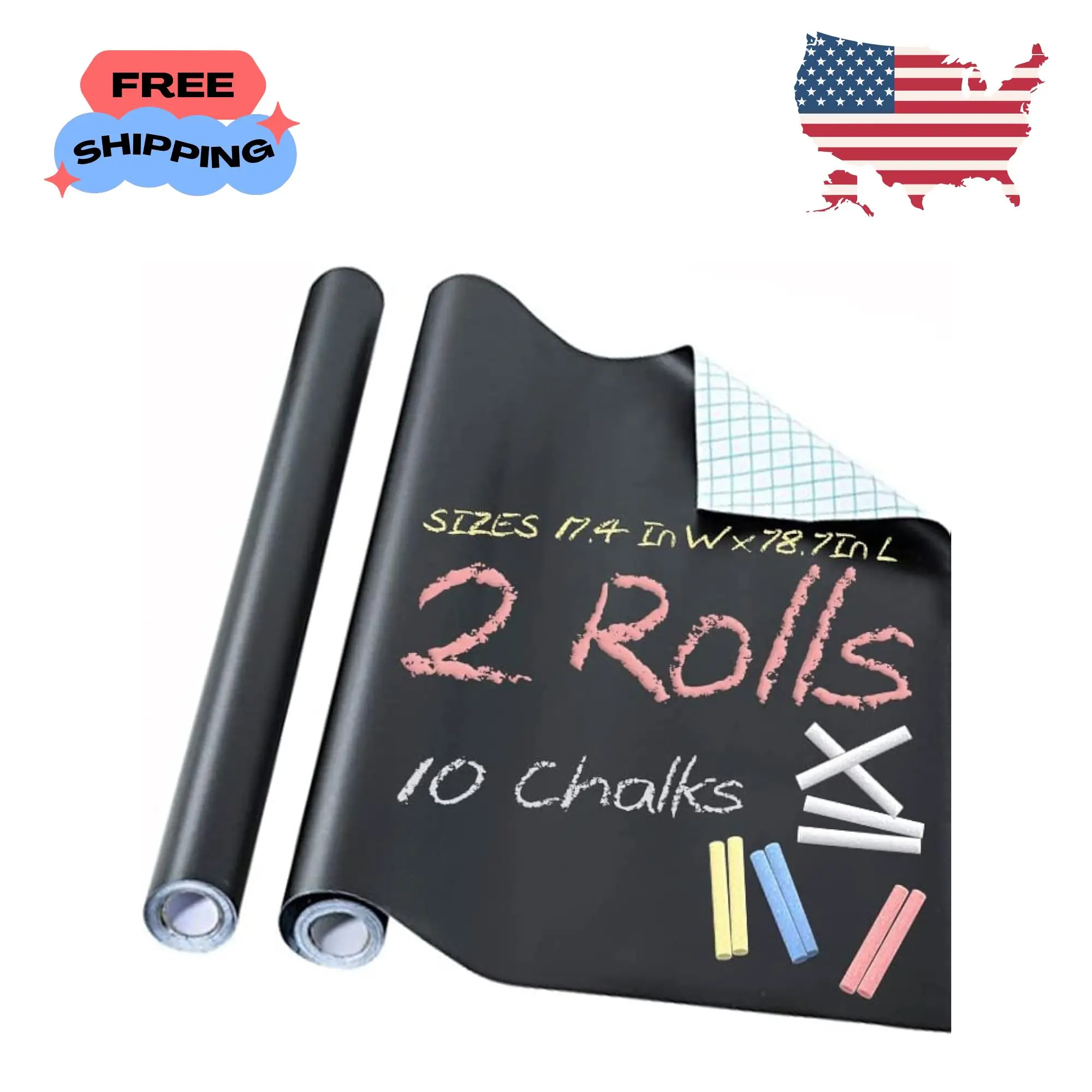 2 Roll Chalkboard Paper - Blackboard Vinyl Paper Removable Bulletin Wall Sticker 17.3" W x 78.7" L (Black)
