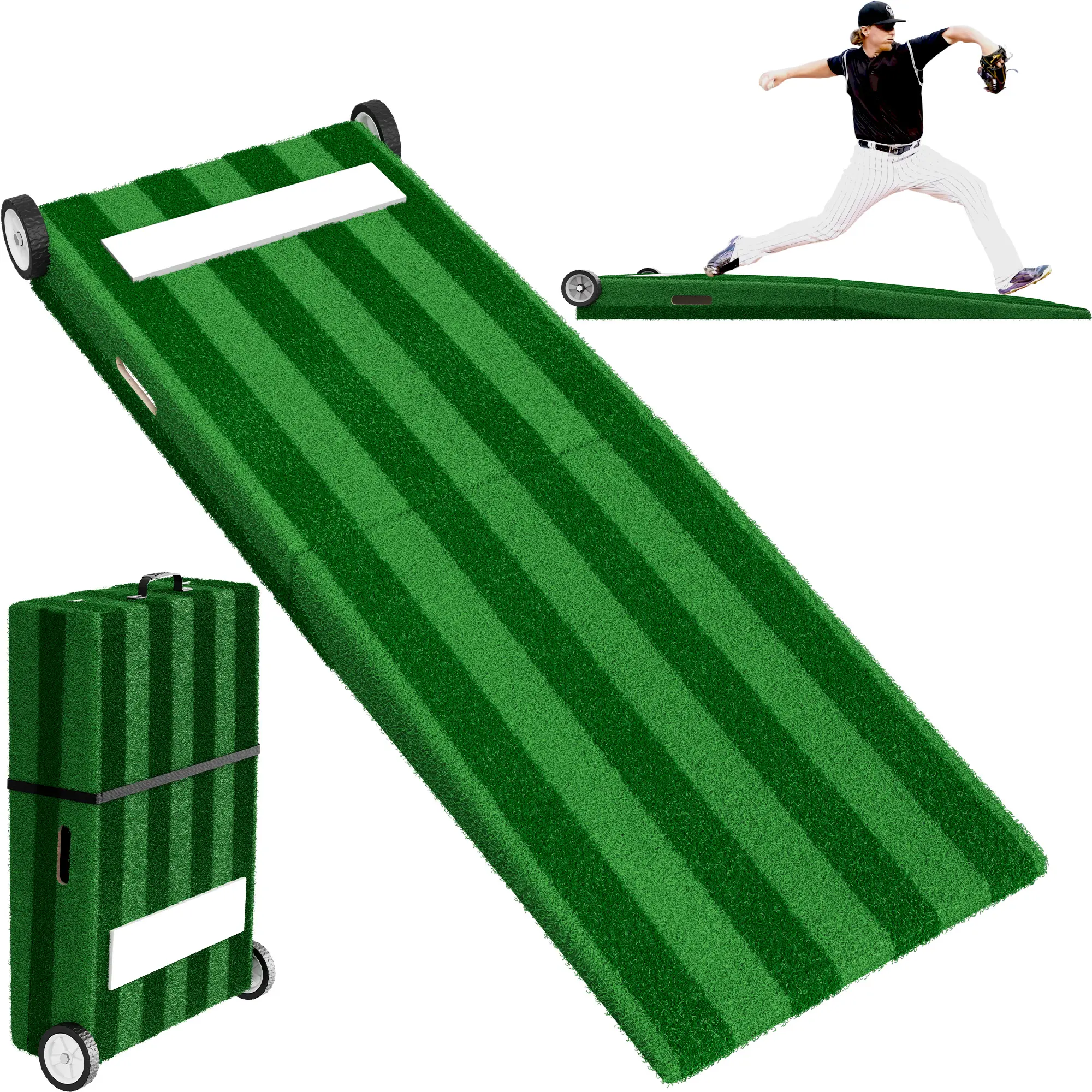 2-Piece/3-Piece Portable Baseball Pitching Mound - Professional Foldable Pitching Mound with Pitching Rubbe and Wheels, Ideal for All Ages