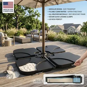 Heavy Duty Patio Umbrella Base Stand 26 lb Round Weather Resistant Outdoor Parasol Holder With Stable Bronze Finish For Garden Deck Pool