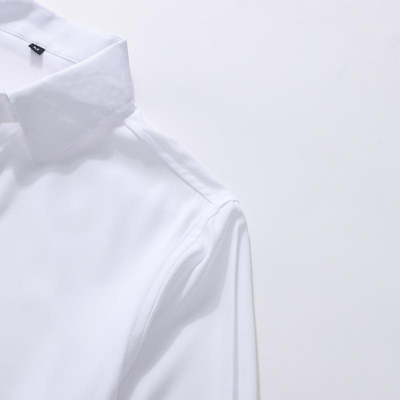 Men's Business Shirt - Simple and Minimalist Daily Wear for Work Settings. Durable and Long-lasting High-Quality Sewing. Smooth Texture. Classic Colors of Black, White and Blue. Breathable with Ice Silk Technology, No Sweating Problem.