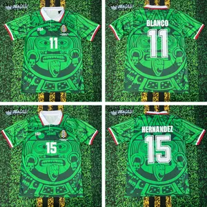 1998 World Cup Mexico National Team Green Short-Sleeve Soccer Jersey Blanco 11 Hernandez 15