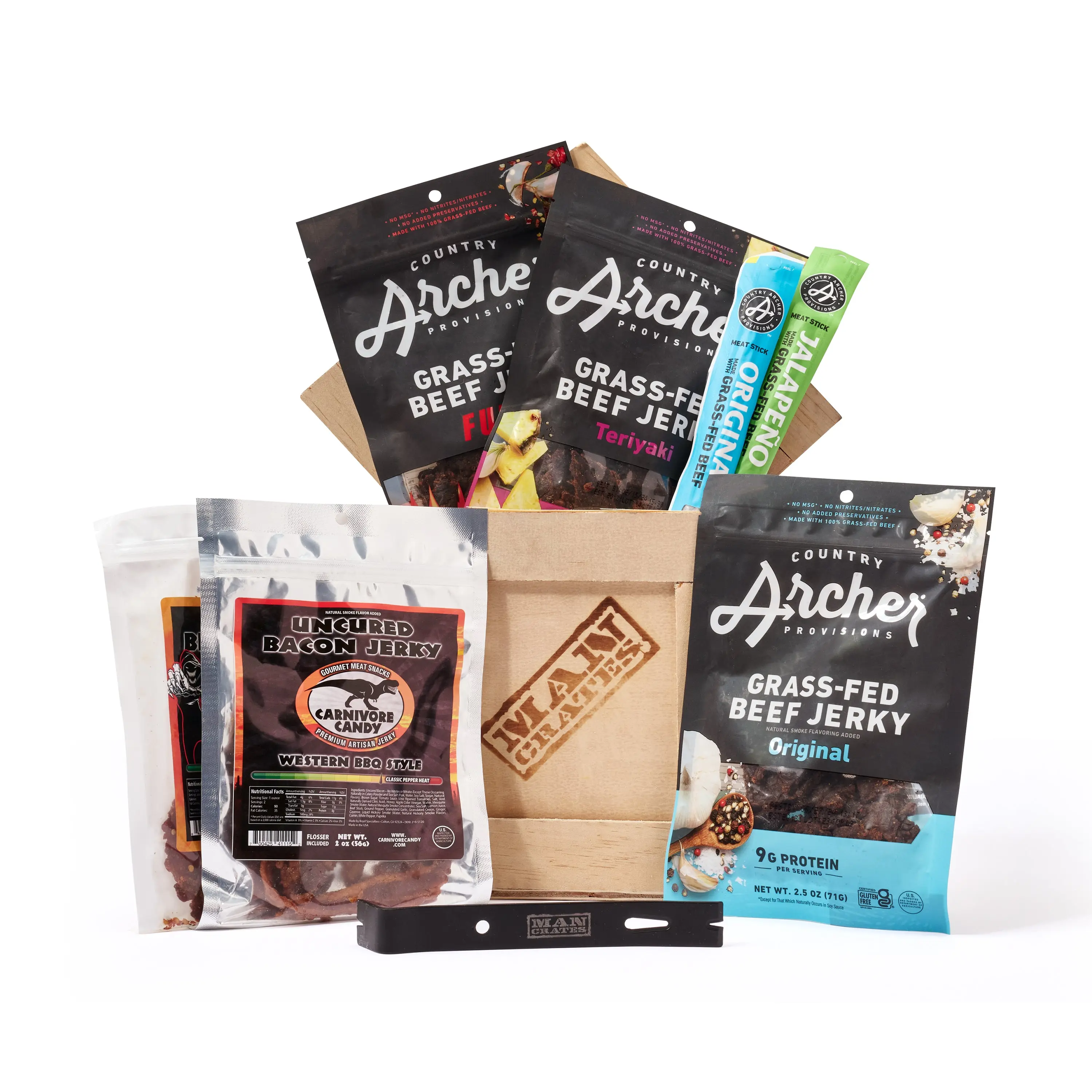 Man Crates, Slaughterhouse Crate – Includes 6 Delicious Bags of Beef Jerky – Flavor Profiles Include Creeping Reaper, Fuego, Original, and More
