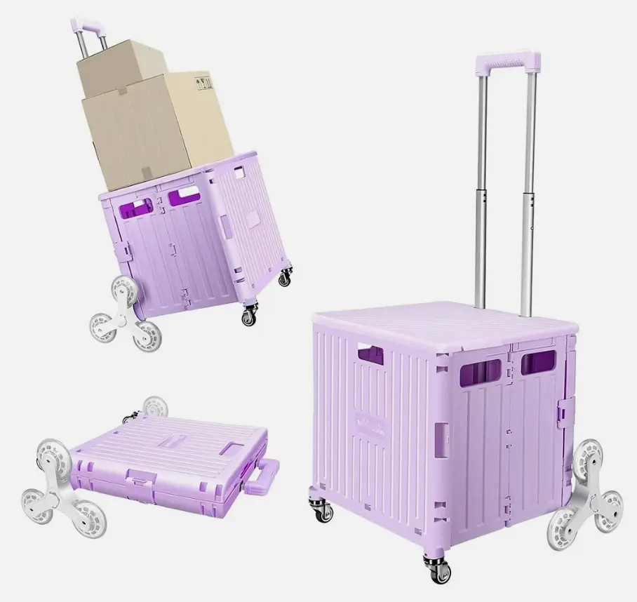 Collapsible Portable Shopping Trolley with Lid & Sturdy Storage Basket, Stair-Flat Surface Usable Grocery Cart, Compact Design for Easy Post-Shopping Storage