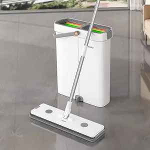 Joybos Household Flat Mop and Split Bucket Cleaning System, Flat Mop and Roller Set with 2 Microfiber Pads for Wet and Dry Use on All Floors and Windows