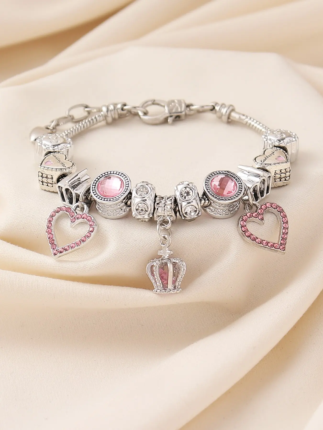 Elegant Adjustable Copper Bracelet with DIY Rhinestone Stars, Moons, Crowns, Hearts, Perfect Gift for Women, Party, Nightclub, Casual Wear, Rhinestone Decor Bangles, Heart Charm Bracelet, Adjustable Jewelry, Charms Bracelet