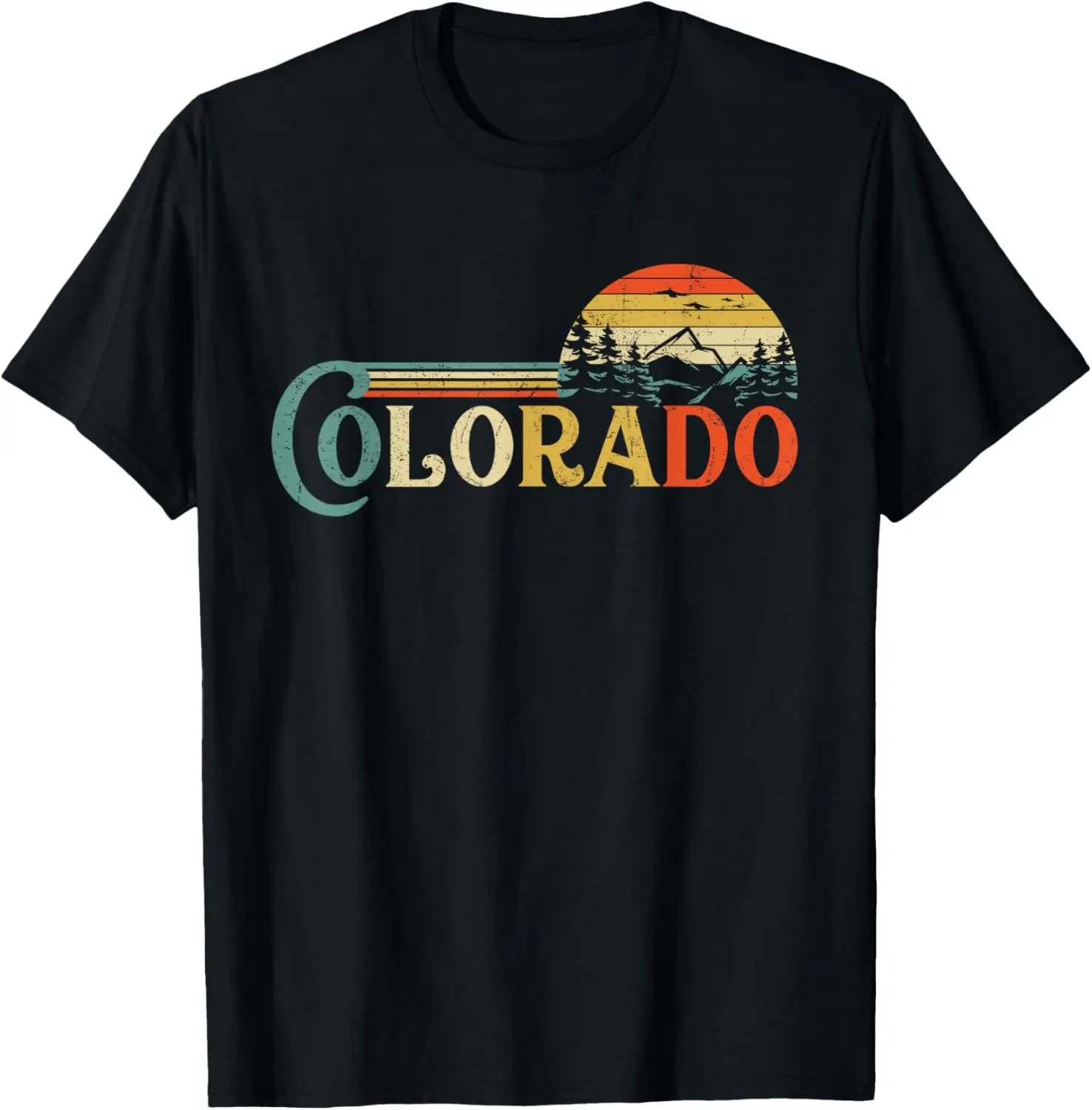 Women's Vintage Colorado Mountain Graphic Tee, 100% Cotton Short Sleeve Streetwear Top for Everyday Casual Wear