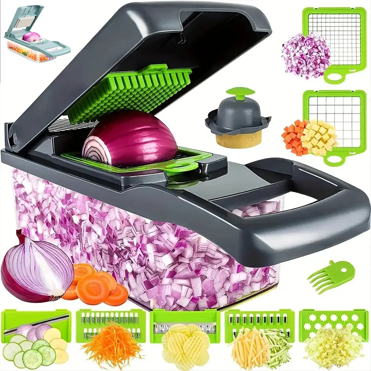 BPA Free 13-in-1 Vegetable Chopper Pro Onion Chopper Dicer Mandoline Slicer Stainless Steel Blades for US Warehouse Stock