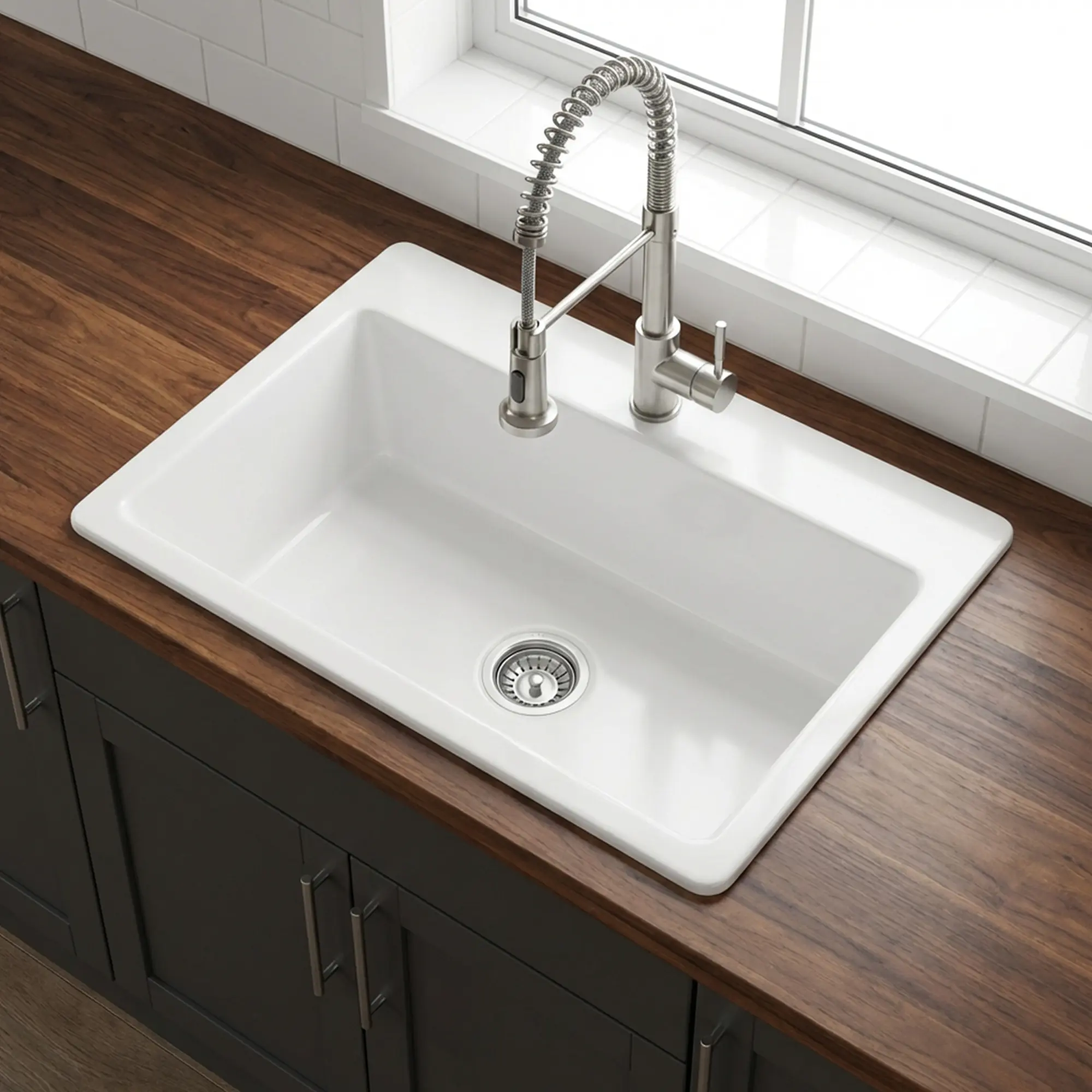Sinkology Jackson 33" Drop-In Single Bowl Fireclay Kitchen Sink – Crisp White, 1-Hole