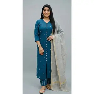 Traditional South Cotton Suit with Kota Doria Dupatta