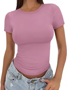 Women's Basic Short Sleeve Crew Neck T-Shirt, Casual Solid Slim-Fit Tee for Summer Daily Wear, Ideal for Teens & Girls, Womenswear