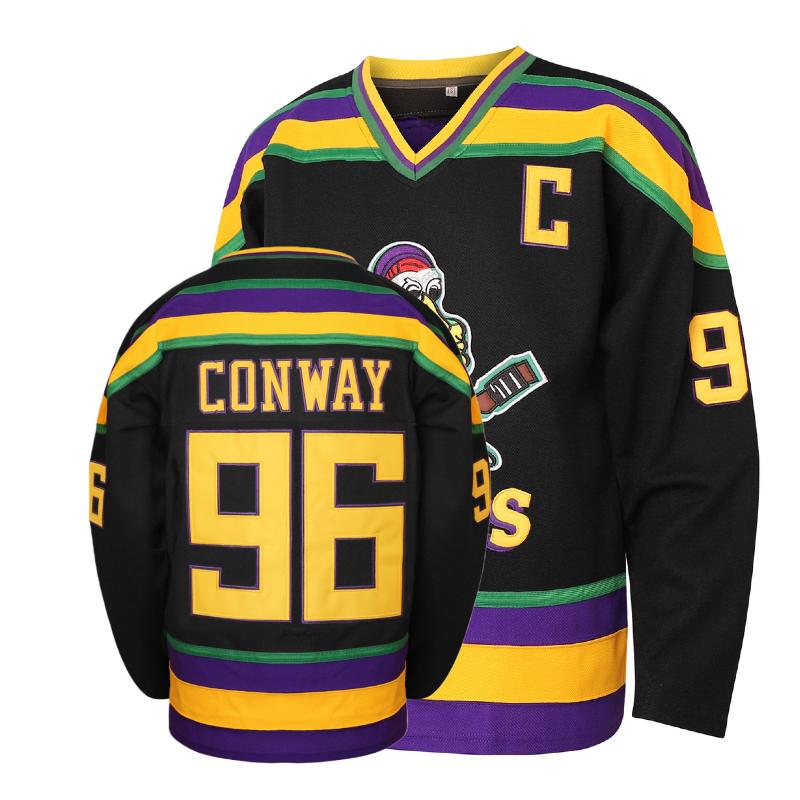 Mighty Ducks Hockey Jersey 96 Conway 99 Banks Movie Ice Hockey Jersey Breathable Durable Longsleeves Green White Black Christmas Eve Gifts