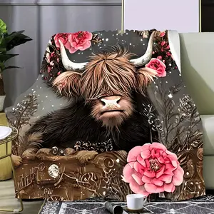 Ultra-Soft Highland Cow Print Flannel Throw Blanket - Versatile for Couch, Bed, or Gift |   HD Animal Design |   All-Season Comfort