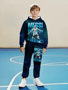 Boys' Football Hoodie and Sweatpants Set, Casual Fitted Polyester Sports, Perfect Gift for Spring & Fall Outdoor Activities