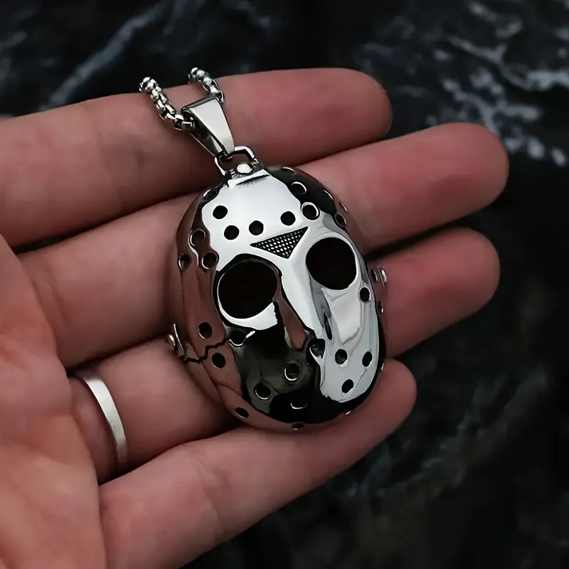 Unisex Vintage 304 Steel Jason Mask Pendant Necklace, Black Friday Fashion Costume Jewelry Accessory for Halloween, Daily Wear & Themed Events gift