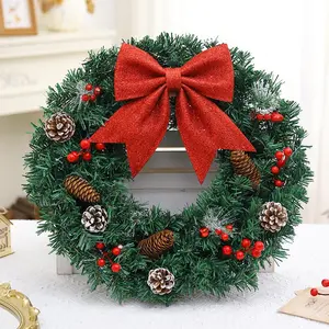 Christmas Wreath with Red Bow - Pinecone Berry Artificial Wreath for Front Door Mantel Holiday Decor