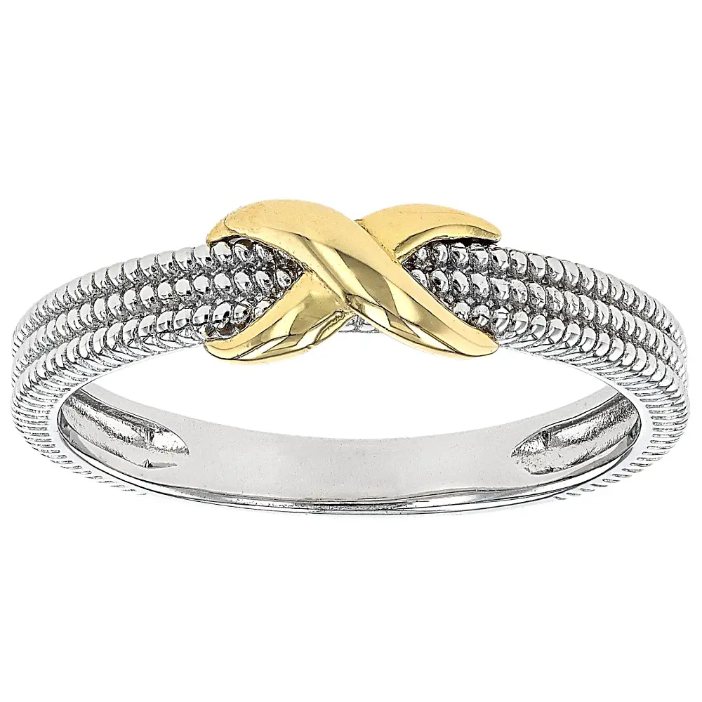 JTV Sterling Silver & 18k Yellow Gold Over Sterling Silver 5mm Polished & Textured Infinity Ring JTV Sterling Silver & 18k Yellow Gold Over Sterling Silver 5mm Polished & Textured Infinity Ring