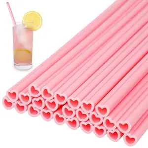 100 PCS Valentine's Heart Straws, Pink Love-Shaped PP Straws, Romantic Party Supplies & Drink Decorations