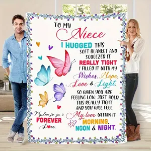 1 Piece Dear Niece Warm Words Conveying Hope Love and Light Theme Pattern Printed Flannel Blanket, Fashionable, Soft, Warm, Suitable for All Seasons Multifunctional Gift Printed Blanket, Perfect for Sofa, Bed, Office, and Travel, Ideal Holiday Birthday