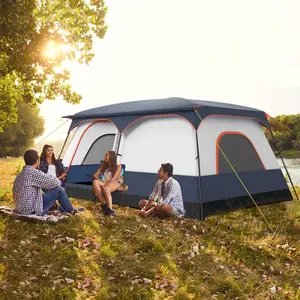 COSTWAY Camping Tent for 8-10 People - Double Rooms, 2 Doors, Navy Color (Sports & Outdoor Camping & Hiking Accessory)