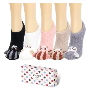 Zmart Five Pairs Fuzzy Animal Paw Socks With Grips for Women Ankle Slipper Socks With Non Skid Bottoms Fluffy Women, Indoor Non-Slip Socks  SwimWeek  summervibes
