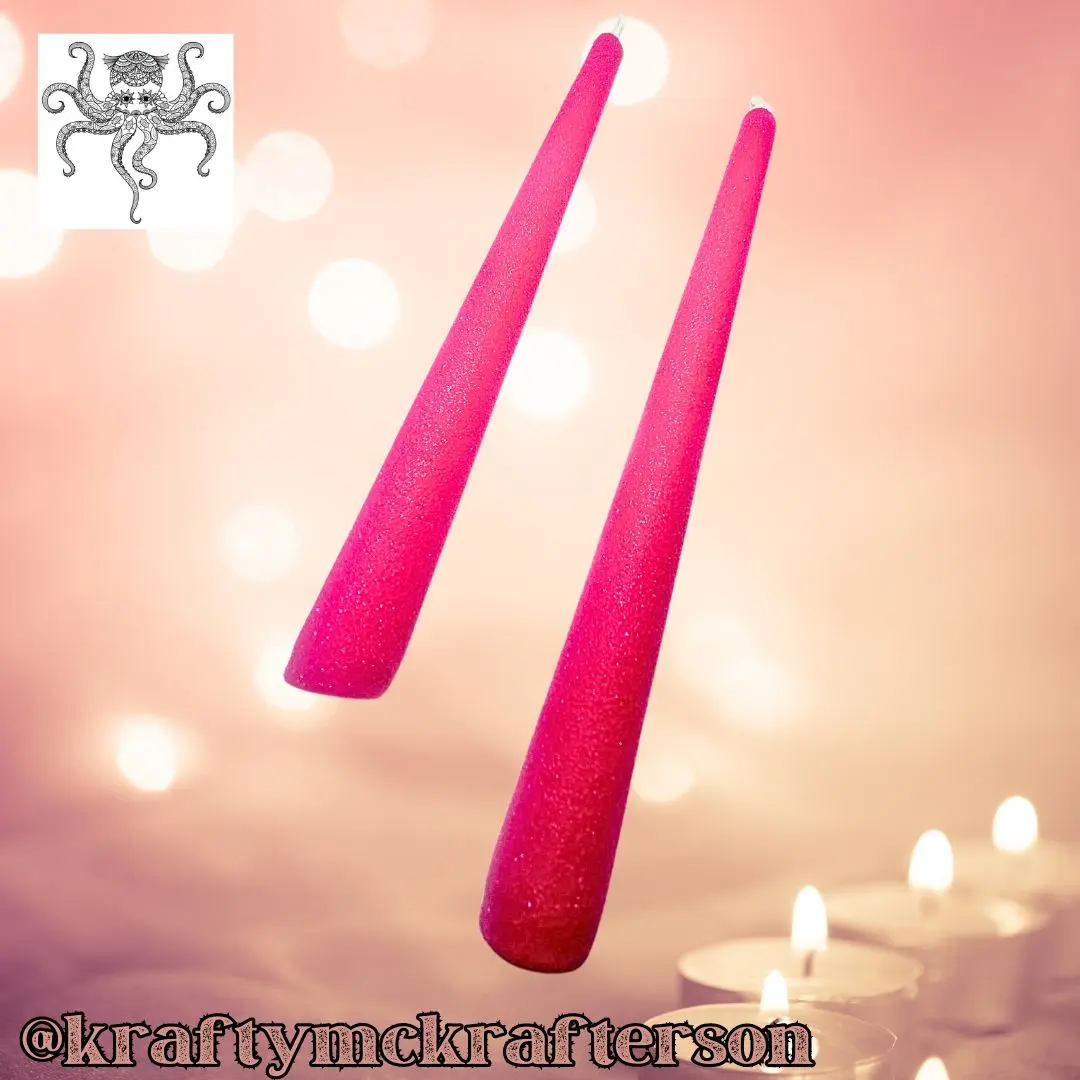 Hot Pink Glitter Taper Candle Set for Candle Lighting Ceremony, Wedding Decor and Unity Candles