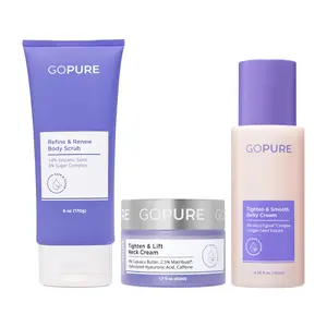 GOPURE Smooth & Sculpt Trio - Firming & Smoothing Body Care Set with Body Scrub, Neck Cream, & Belly Cream