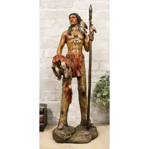 Large Native American Indian Eagle Warrior Chief With Spear And Shield Figurine
