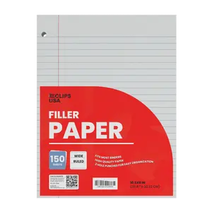 Wide-Ruled Filler Paper - White Loose-leaf, Fits Standard 3-Ring Binder, Pack Of 150 Sheets
