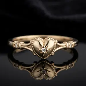 Gold-plated heart-shaped ring for women – Fashionable love ring, women's finger ring, everyday ring.(Gift box not included)