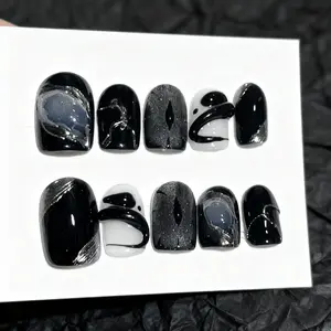 10 Pack TRUTH AMOR  Snake Evil Eye Cat Eye Dark Short Nails, Removable Reusable Design for Halloween Party & Dark Style, Must-Have for Dark Fashion Lovers