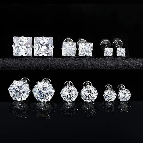 6-Pair Hypoallergenic Titanium Stud Earrings Set - Square&Round Cubic Zirconia, Non-Tarnish Dainty Piercing Jewelry for Men Adults, Surgical Stainless Steel Home Improvement Wallpaper & Wall Trim Accessory