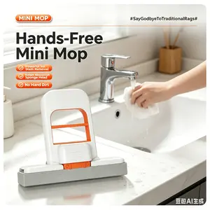 Mini Mop 2026 New Upgrade Portable Self-Squeezing Mop for Small Spaces Wet & Dry Use Orange Color with Sponge Included Ideal for Bathroom Kitchens and Desktop Glass Cleaning