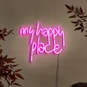 Neon Sign, 1 Count My Happy Place Neon Sign, Decorative Neon Light, Wall Hanging Decor for Home Living Room Bedroom, Home Decor, Led Signs