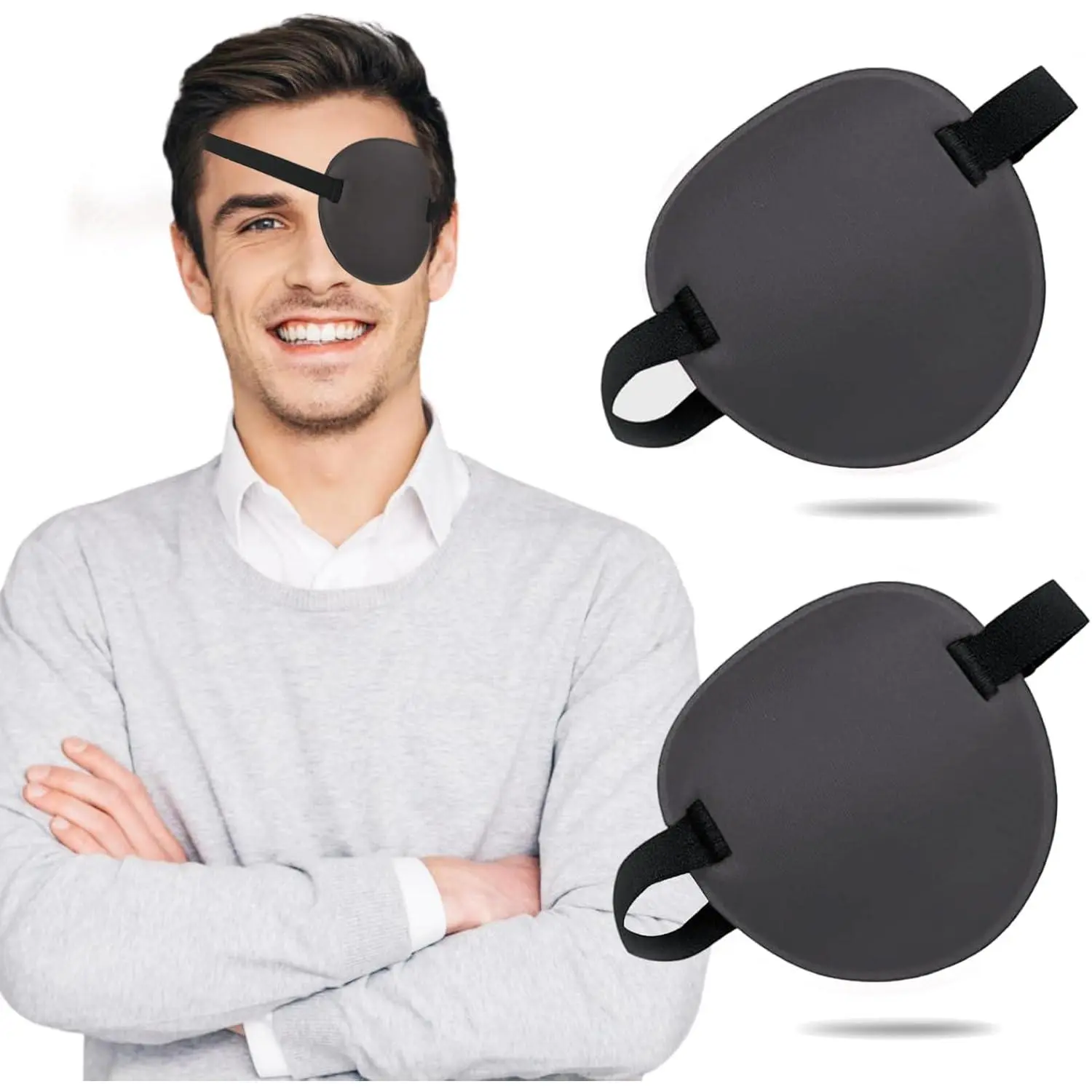 Eye Patch, 2PCS 3D Adjustable Eyepatch, Medical Eye Patches for Right or Left Eye, Amblyopia Lazy Eye Patches for Adults and Kids, Black Gray