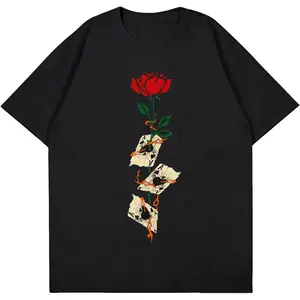 Graphic Tees Oversized Creative Graffiti Short Sleeve Shirts Summer Casual Rapper Streetwear Y2k Tops Tshirt Poker Black