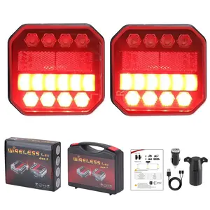 Wireless Magnetic LED Trailer Light, Ip67 Waterproof Rechargeable Wireless Trailer Tow Lights Kit, Tail Stop Turn Signal License Plate Lights for 12V RV Pickup Trucks Marine Boats