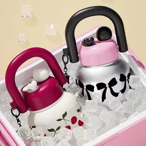 Cute 23oz Water Bottle with Decorations, Durable Plastic Material, Dual Straws Design, Wide Mouth, Removable Travel Strap, Ideal for Girls