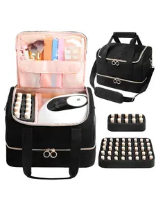 Nail Polish Storage Bag Holds 50 Bottles & Nail Lamp, Portable Shoulder Strap Dual Layer Design, Essential for Beauty Studio, Makeup Storage Bag