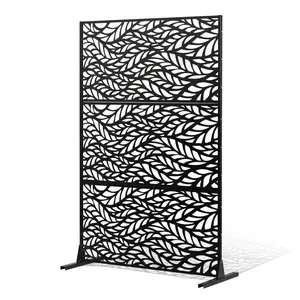 【Summervibes】VEVOR Metal Privacy Screen, 47" H x 72" W, Outdoor Privacy Screens & Panels, Freestanding Outdoor Divider with Stand, 3-Panel Decorative Garden Steel Privacy Fence for Balcony Patio Indoor Room Black